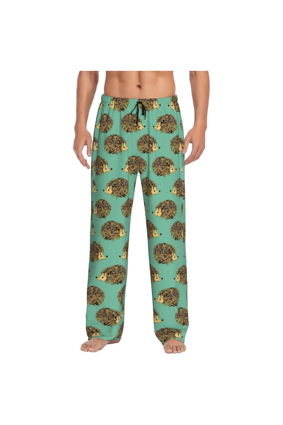 Cute Cartoon Hedgehog Men's Pajama Pants Soft Breathable Sleep Lounge Pants with Pockets, Elastic Waist PJS Bottoms for Nightwear & Home Large