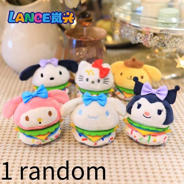 Cute Cartoon Hello Kitty Burger Keychain Kawaii Plush Doll Bag Pendant