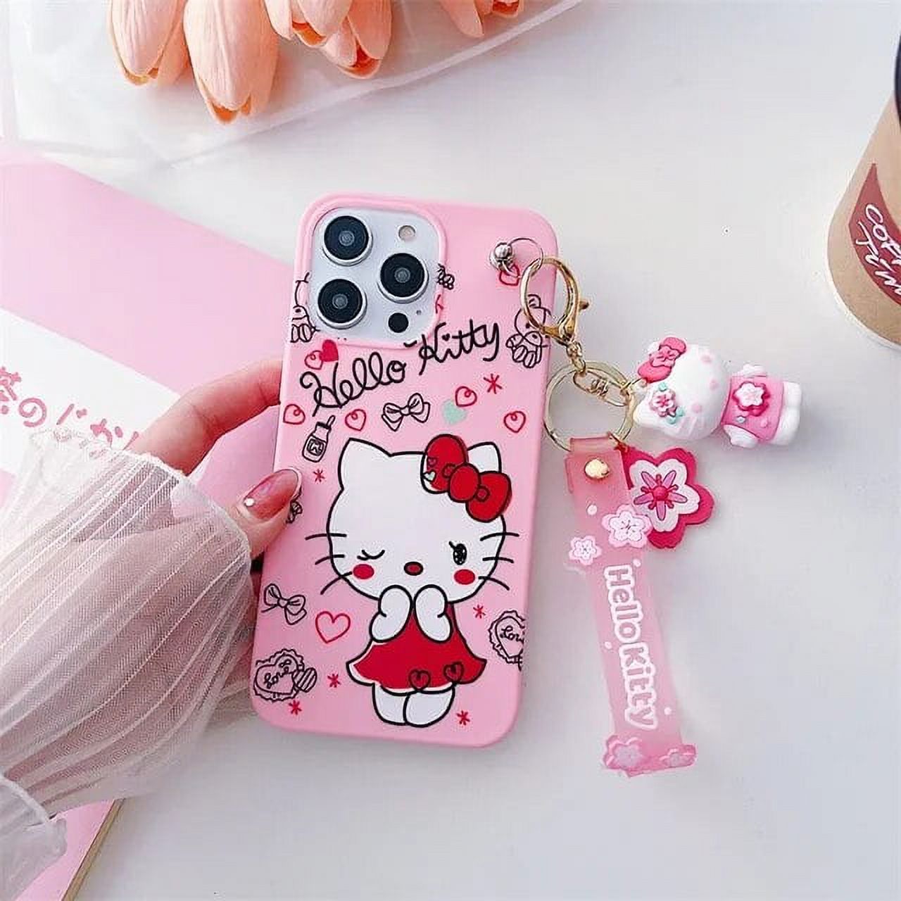 Cute Cartoon Hello Kitty Phone Case With Keychain For iPhone 