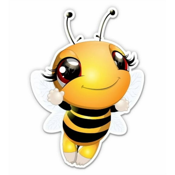 Cute Cartoon Honey Bee Buzzy - 3" Vinyl Sticker - For Car Laptop Water Bottle Phone - Waterproof Decal
