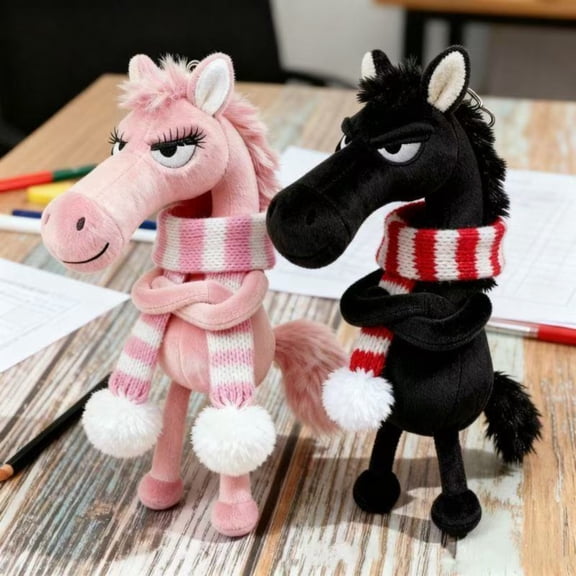 Cute Cartoon Horse Plush Rag Doll - High-Quality Short Plush, Soft Cotton Filling, Portable Design, Suitable for Home Car Camping Sleepovers, Holiday Party Gift (Black)