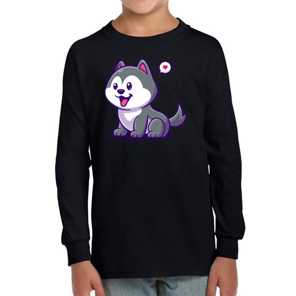 Cute Cartoon Husky Pup Long Sleeve Toddler -Image by Shutterstock,  4 Toddler