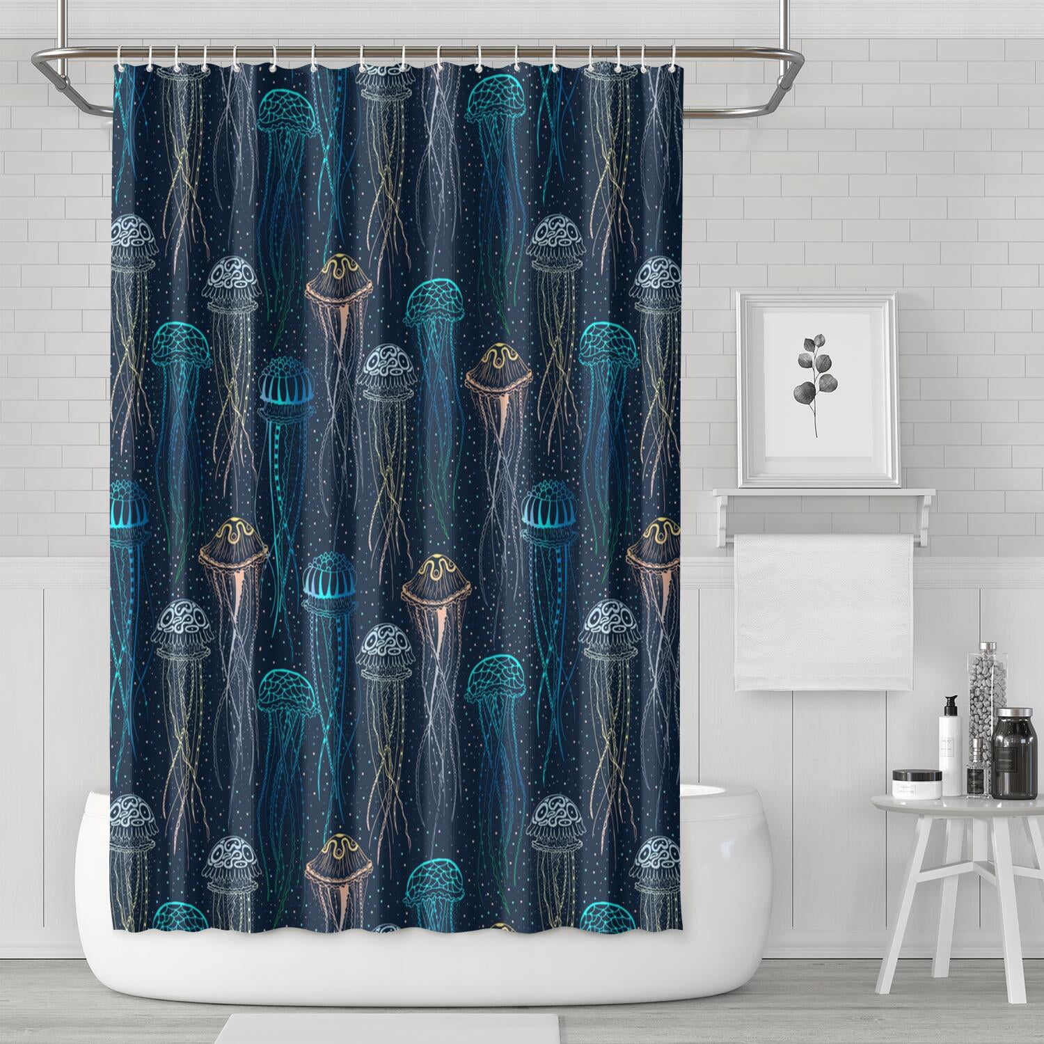 Cute Cartoon Jellyfish Shower Curtain, Ocean Animal Themed Waterproof ...