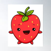 Cute Cartoon Kawaii Strawberry Fruit Poster Wall Art, Modern Wall Decor For Living Room Bedroom, 24x36 UNFRAMED