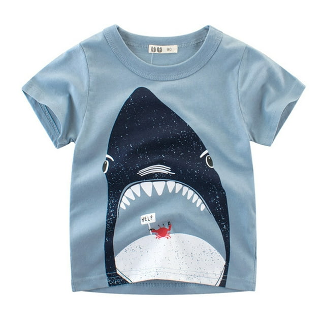 Cute Cartoon Kids T-Shirts Tops Toddler Kids Baby Boys Cartoon Sharks Short Sleeve Crewneck T Shirts Tops Tee Clothes For 1-7 Years