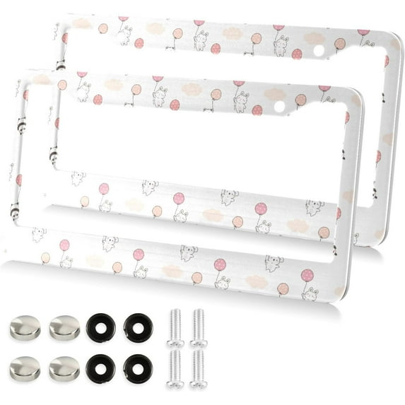 Cute Cartoon Koala Panda Balloon License Plate Frame - 2 Pack Universal Stainless Steel License Plate Holder with Screws & Chrome Caps, 2 Holes Car License Plate Cover for US Vehicles Decorative