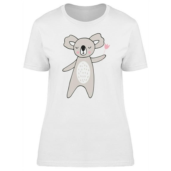 Cute Cartoon Koala With A Flower T-Shirt Women -Image by Shutterstock, Female Large