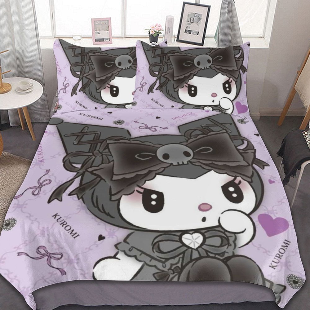Cute Cartoon Kuromi And Melody Bedding Set Full Size Duvet Cover Set