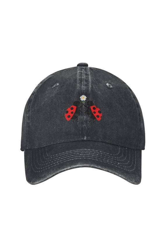 Cute Cartoon Ladybug Baseball Cap with Floral Daisy Adjustable Demin Ladybugs Hat Gifts for Women Adults Insect Lover Outdoor Fishing Hiking