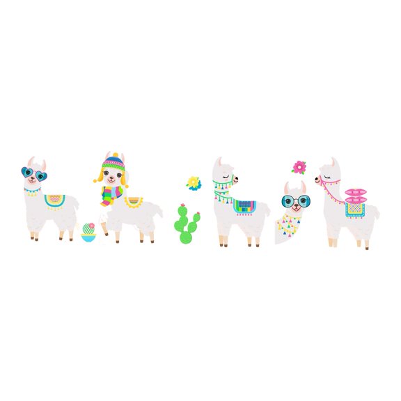 Cute Cartoon Lama's Sunglasses cactus Animal Adorable Animal Girls Boys Kids Design Bedroom Fun Studio Animated Nice Pretty Elevate Home Vinyl Visual Decoration Creative Aesthetic Art 28x26 inch