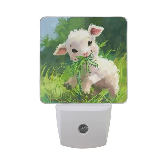 Cute Cartoon Lamb Eating Grass LED Night Light with Smart Sensor Plug Into Wall Dusk to Dawn 2 packs