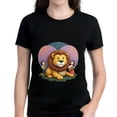thumbnail image 1 of Cute Cartoon Lion with Musical Friends Cotton Short Sleeve T-Shirt - Heart - Shaped Purple and Pink Gradient Design Perfect for Animal Lovers and Music Enthusiasts, 1 of 5
