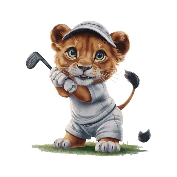 Cute Cartoon Lion playing Golf Animal Wall Art Sticker Designs Vinyl Stickers For Home House Walls Rooms Windows Bedroom Decoration Size (12x12 inch)