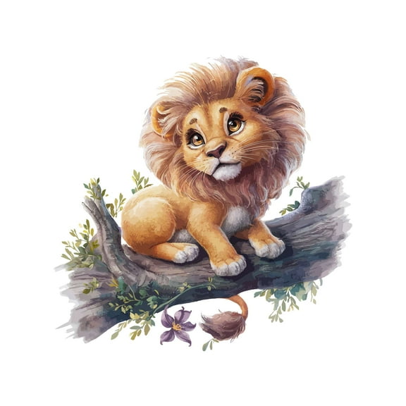 Cute Cartoon Lion sitting on a Tree Animal Wall Art Sticker Designs Vinyl Stickers For Home House Walls Rooms Windows Bedroom Decoration Size (12x12 inch)