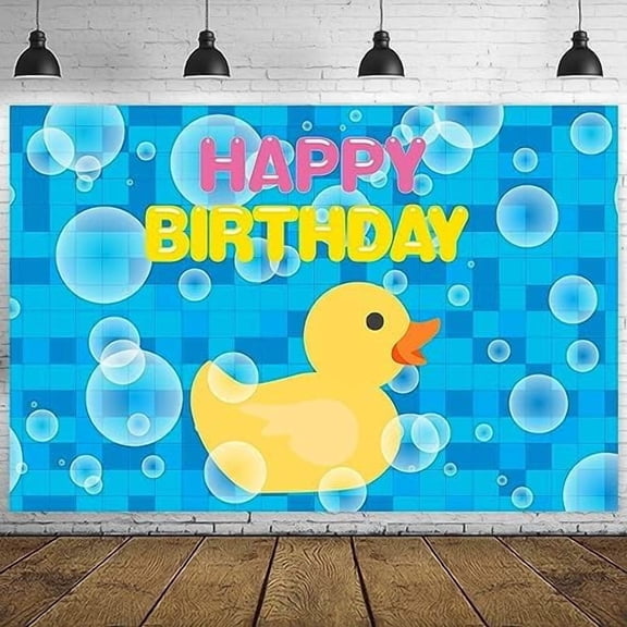 Cute Cartoon Little Yellow Duck Happy Birthdday Photo Banner Backdrop Photo Booth Props Animal Theme Decor Decorations for Gender Reveal Ducky Duck Bday 1st Birthday Party Supplies Favors Background
