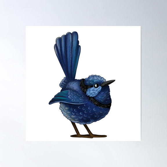 Cute Cartoon Long-Tailed Tit Bird Illustration Poster Wall Art, Modern Wall Decor For Living Room Bedroom, 24x24 UNFRAMED