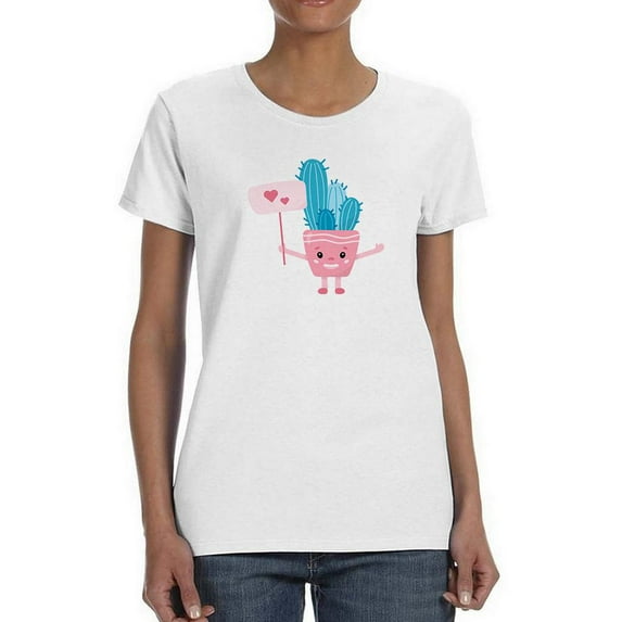 Cute Cartoon Lovely Cactus Shaped T-Shirt Women -Image by Shutterstock, Female x-Large