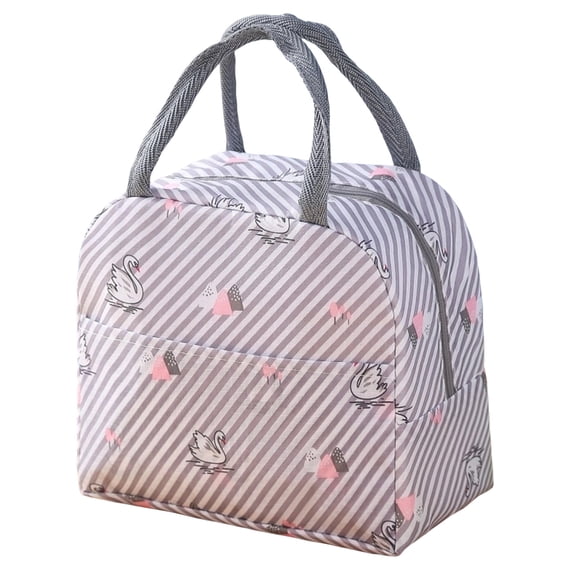 Cute Cartoon Lunch Bag for Kids, Insulated Oxford Cloth Tote with Handle, Adorable Gray Swan Pattern for School Picnic Office, Durable Portable Meal Carrier