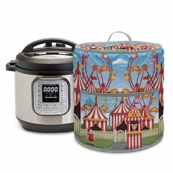 Cute Cartoon Man Rice Cooker Cover 6 Quart Ferris Wheel Amusement Park Cloud Pressure Cooker Cover Appliance Protector Dust Case with Pocket and Handle for Kitchen