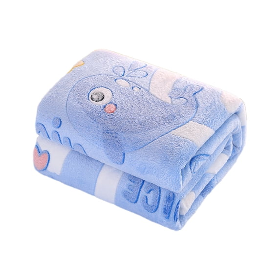 Cute Cartoon Milk Velvet Blanket, Winter Thickened Coral Fleece Warm Throw Blanket for Dorm Sofa Bed Travel Home Decor Light Blue