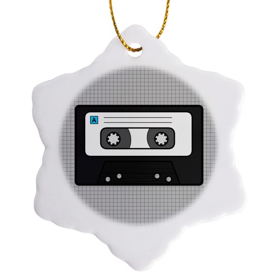 Cute Cartoon Mixtape Design On Grey - Retro Mix Tape, 3 inch Snowflake Porcelain Ornament