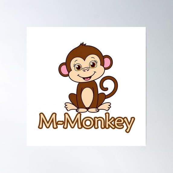 Cute Cartoon Monkey – "M-Monkey" Adorable Alphabet Animal Art Poster Wall Art, Modern Wall Decor For Living Room Bedroom, 30x30 UNFRAMED