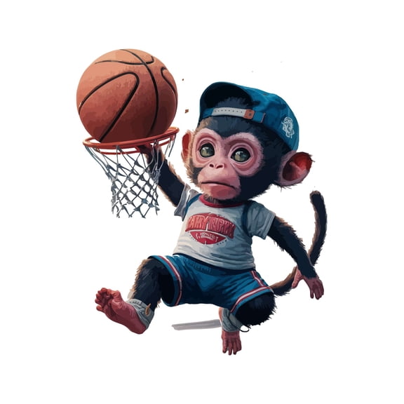 Cute Cartoon Monkey Playing Basketball Animals Wall Art Sticker Designs Vinyl Stickers For Home House Walls Rooms Windows Bedroom Decoration Size (28x28 inch)