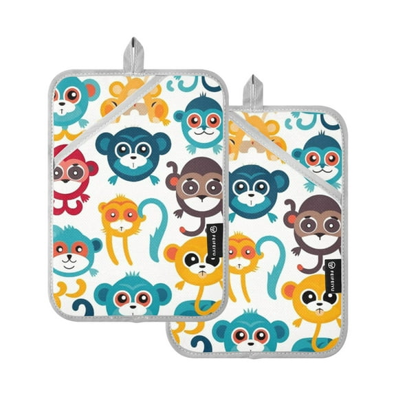 Cute Cartoon Monkey Pot Holders Set of 2 Heat Resistant Kitchen Oven Gloves Potholder Cooking Baking Microwave Mitts