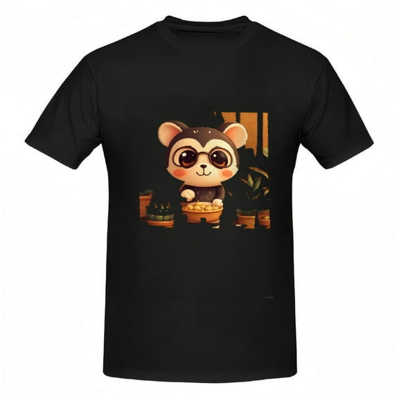 Cute Cartoon Monkey Print Cotton Short Sleeve T-Shirts for Women - Cheerful Design with Cozy Indoor Vibe Perfect for Casual Wear
