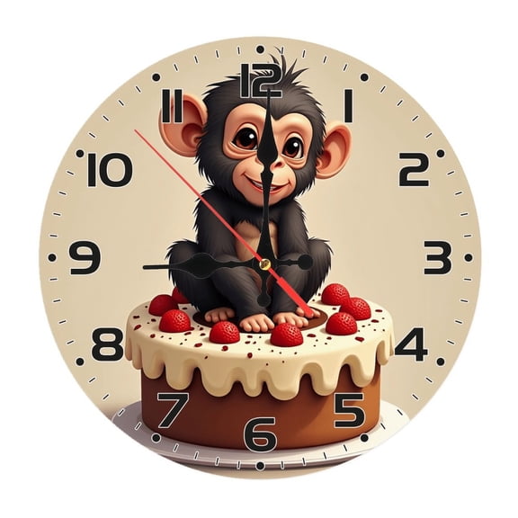 Cute Cartoon Monkey Wall Clock 10 Inch Silent Non Ticking Round Clock Decoration for Living Room Kitchen Bedroom Bathroom Office Classroom