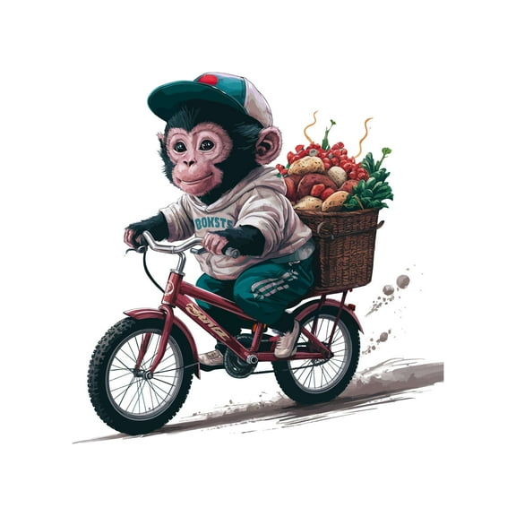 Cute Cartoon Monkey cycling Joyful Animal Wall Art Sticker Designs Vinyl Stickers For Home House Walls Rooms Windows Bedroom Decoration Size (20x20 inch)