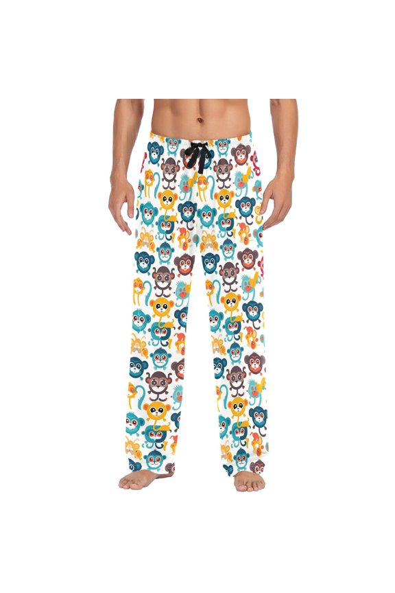 Cute Cartoon Monkey joogoo Men's Pajama Pants Cotton Long Sleepwear Lounge Pants XL