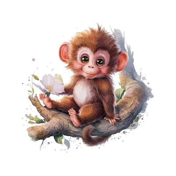 Cute Cartoon Monkey sitting on a Tree Animal Wall Art Sticker Designs Vinyl Stickers For Home House Walls Rooms Windows Bedroom Decoration Size (26x26 inch)