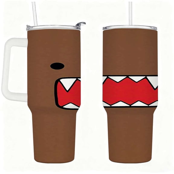Cute Cartoon Monster Mouth Stainless Steel Tumbler with Handle, Lid & Straw, Insulated Water Cup