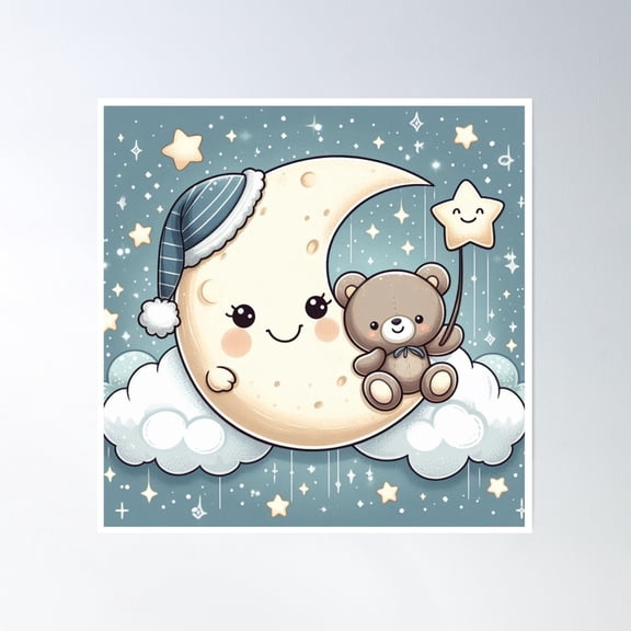 Cute Cartoon Moon Design: Adorable L Poster Wall Art, Modern Wall Decor, 24x24 UNFRAMED