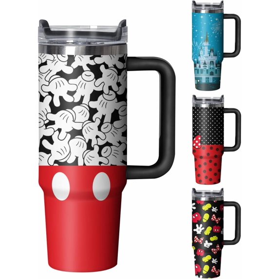 Cute Cartoon Mouse 30 oz Tumbler with Handle and Straw Lid Gift for Boy Girl Water Bottle Travel Cup for Car Drink Cold and Hot Stainless Steel Double Wall Insulated Coffee Mug (palm)