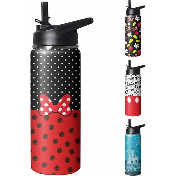 Cute Cartoon Mouse Tumbler with Top Handle and Straw Lid Gift for Boys Girls Water Bottle Travel Kettle Cup for Car Cold and Hot Stainless Steel Double Wall Insulated Mug (bow tie, 18OZ)