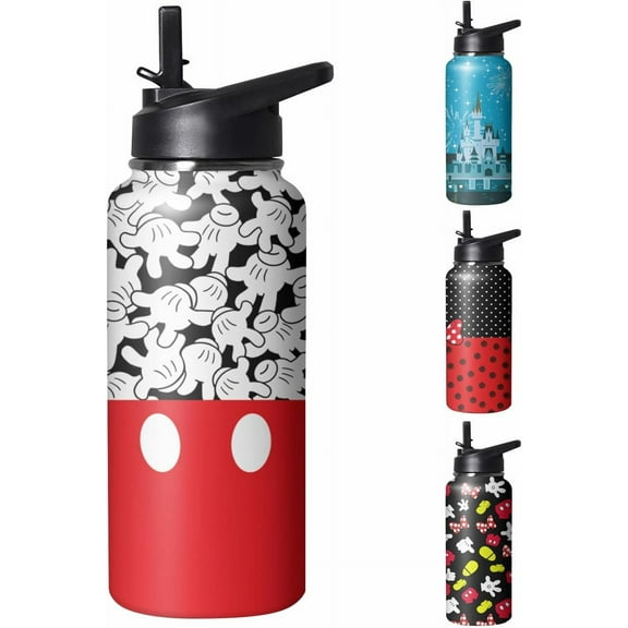 Cute Cartoon Mouse Tumbler with Top Handle and Straw Lid Gift for Boys Girls Water Bottle Travel Kettle Cup for Car Cold and Hot Stainless Steel Double Wall Insulated Mug (palm, 32OZ)