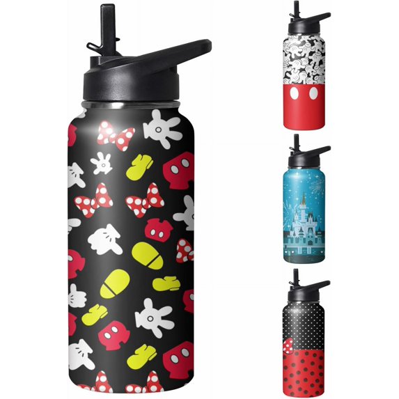 Cute Cartoon Mouse Tumbler with Top Handle and Straw Lid Gift for Boys Girls Water Bottle Travel Kettle Cup for Car Cold and Hot Stainless Steel Double Wall Insulated Mug (mouse, 32OZ)