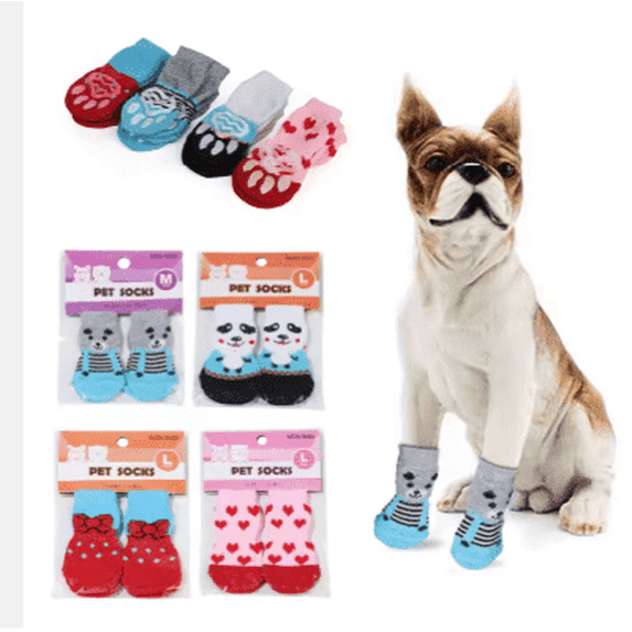Cute Cartoon Non-Slip Pet Socks for Dogs and Cats – 4 Pcs Set-Pink Rabbit, Large