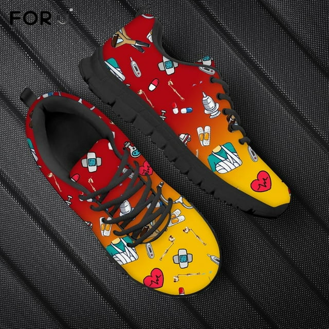 Cute Cartoon Nurse Pattern Woman Flats Shoes Hospital Equipment Nursing
