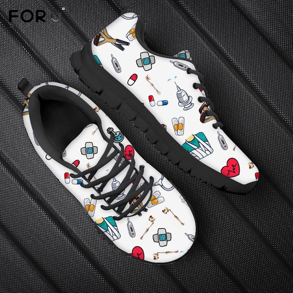 Cute Cartoon Nurse Pattern Woman Flats Shoes Hospital Equipment Nursing