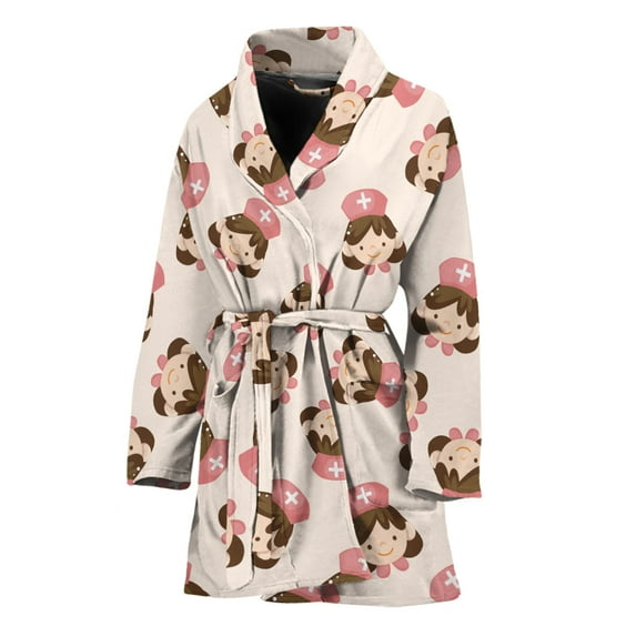 Cute Cartoon Nurse Pattern Women Bathrobe One Size Univeral Fits, Cartoon Film Cute Funny Fashion Lightweight Plush Fleece Long Robe For Women