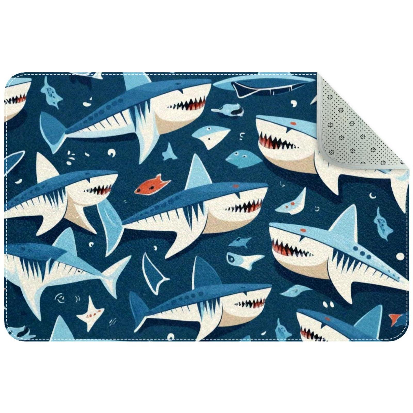 Cute Cartoon Ocean Shark Pattern Entryway Rug, 2x3 Area Rug Indoor Door
