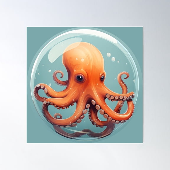 Cute Cartoon Octopus Bubble Sticker Poster Wall Art, Modern Wall Decor For Living Room Bedroom, 24x24 UNFRAMED