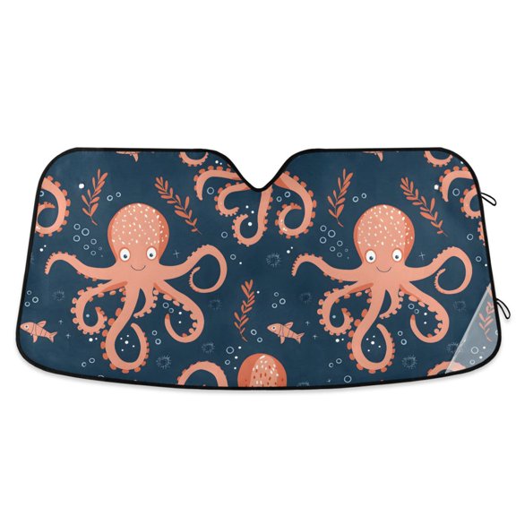 Cute Cartoon Octopus Car Windshield Sun Shade Foldable Car Front Window Visor Heat and UV Protection 55x27.6