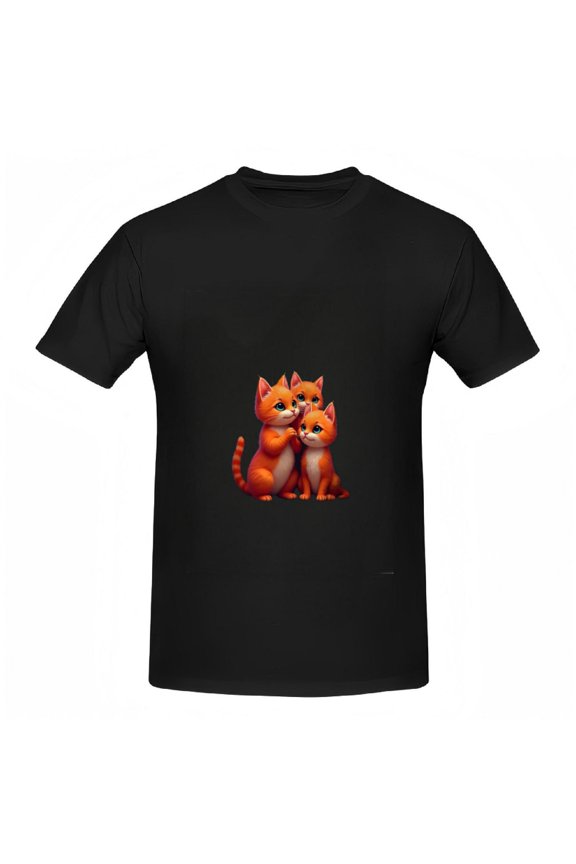 Cute Cartoon Orange Cats Cuddling Graphic Cotton Short Sleeve T-Shirt for Women - Adorable Tee Top
