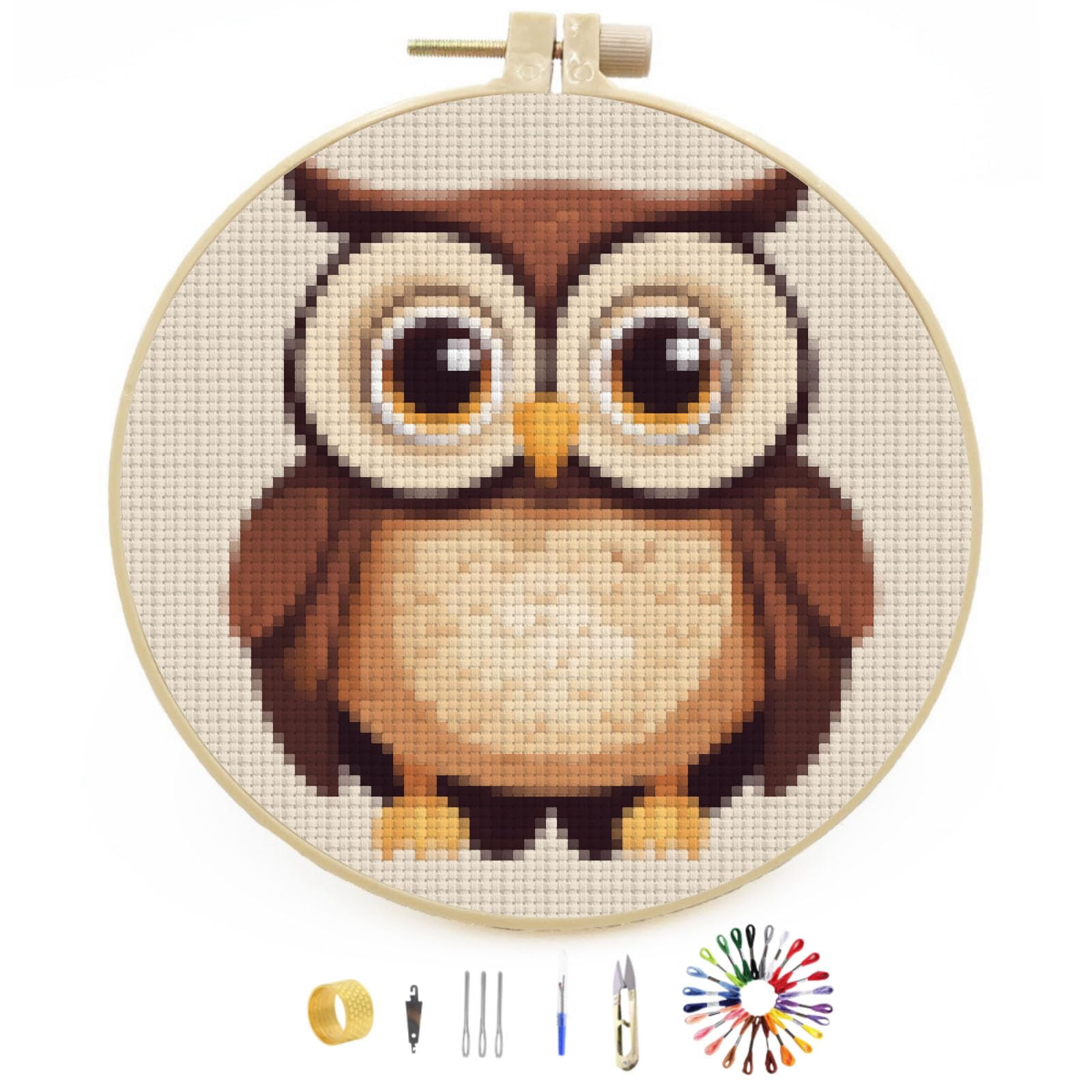 Abillyn Christmas Owl Cross Stitch Kit - Stamped Pattern, Pre-Printed Fabric, Starter Kit For Beginners - View #3