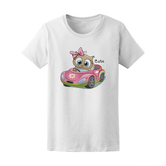 Cute Cartoon Owl In A Car T-Shirt Women -Image by Shutterstock, Female Small