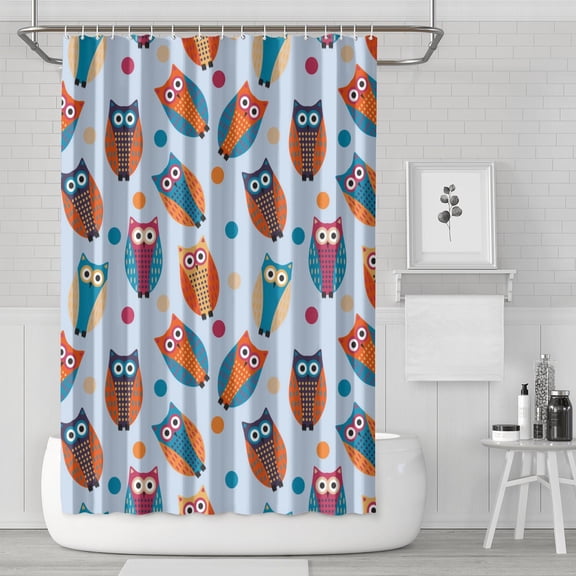 Cute Cartoon Owl Shower Curtain - Waterproof Hotel Style Bath Drapes with Big Eyes Owl Design, Rust-Resistant Grommets & 12 Hooks Included